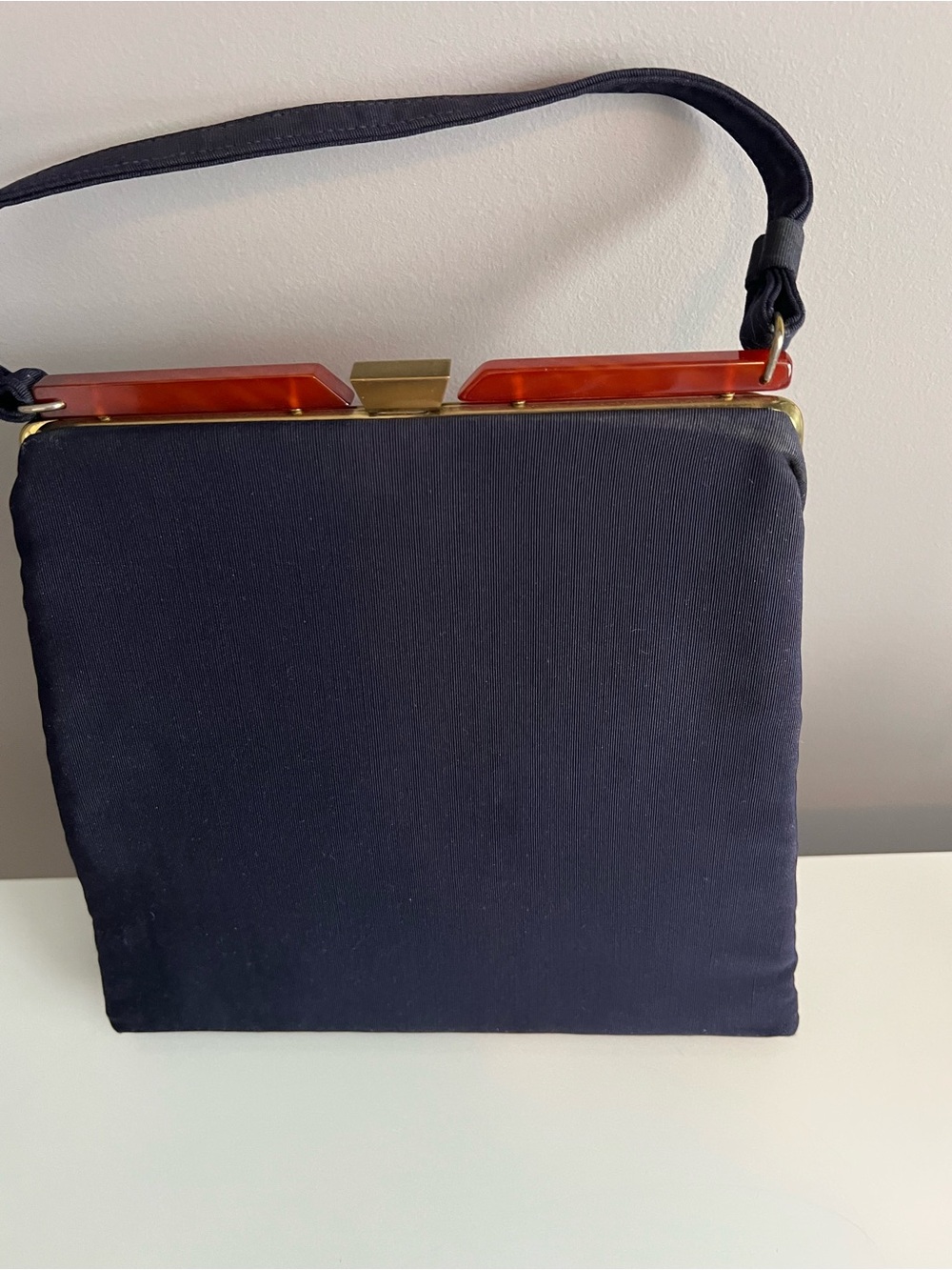 Vintage GarayNavy Top-Handle Evening Bag with Amber Accent